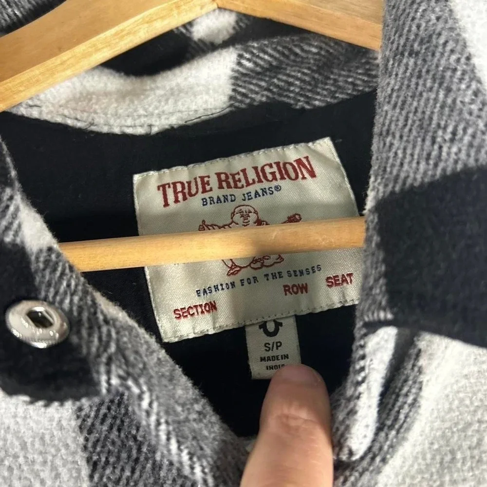 Men's True Religion black & white plaid heavyweight snap button flannel shirt S